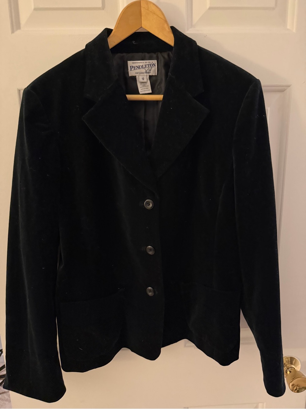 Pendleton Black Velvet Blazer Women’s 12 Cotton Velour Holiday Classic